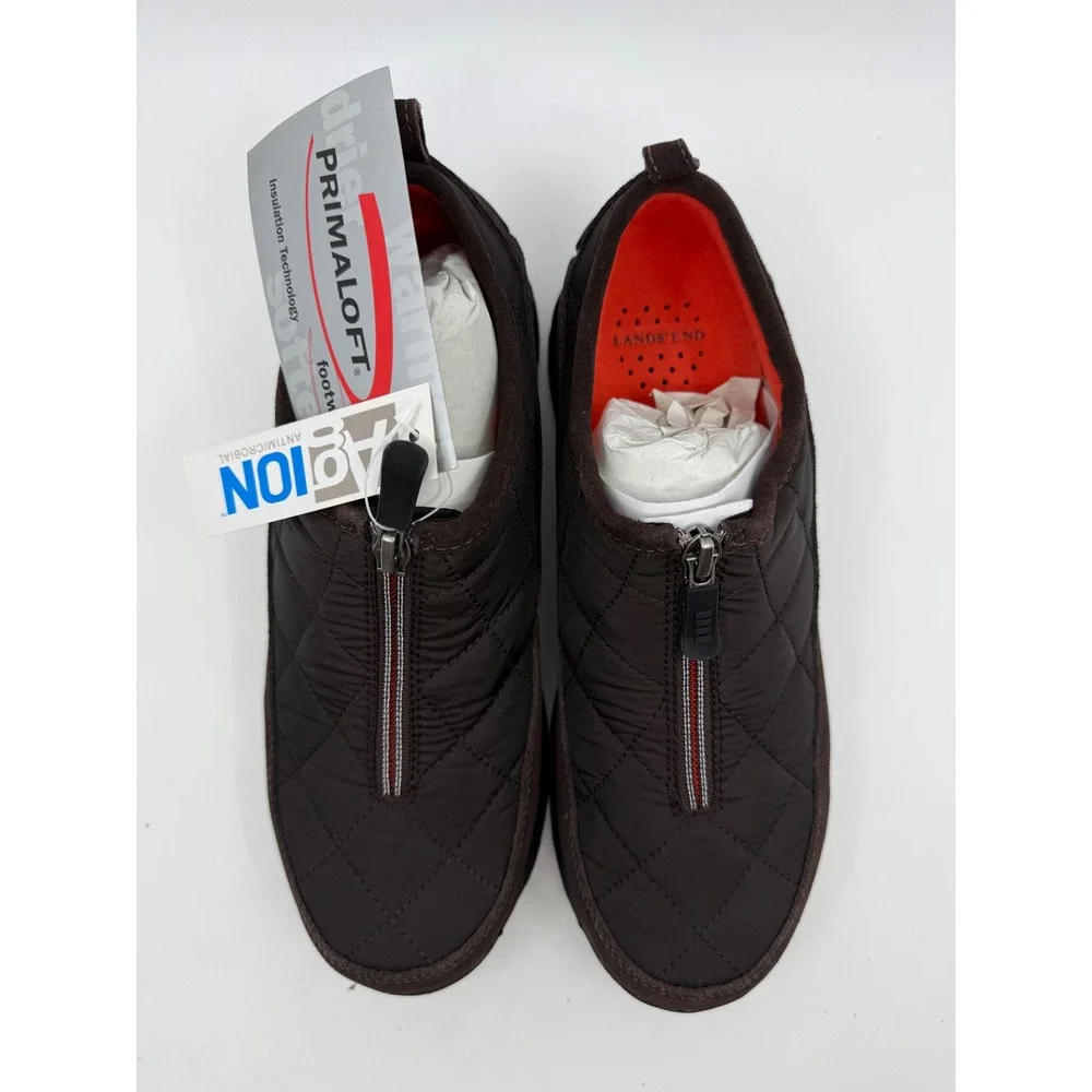 Lands End Weatherfield Shoes Womens 8.5 Rich Brown Quilted Primaloft Zip 86524